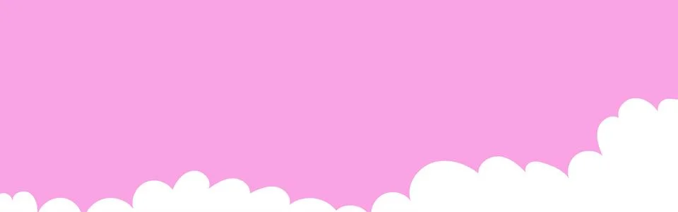 Clouds wide border. Painted white clouds on pink background. Simple vector Stock Illustration