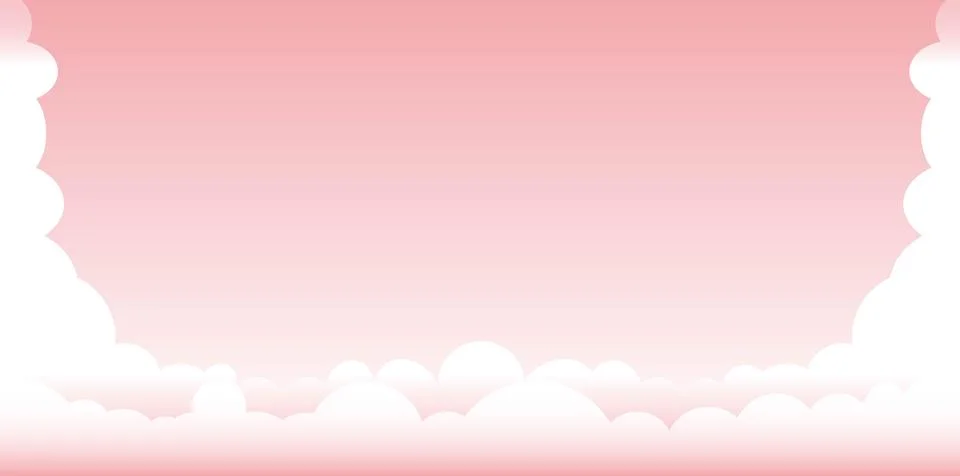 Clouds wide border on pink background. Panorama for banner, template 스톡 일러스트