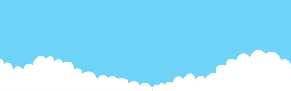 Clouds wide bordering. Painted white clouds on blue background. Simple vector Stock Illustration