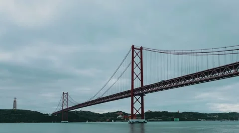 Cloudscape on the 25 de Abril Bridge in Lisbon Stock Footage 59784876