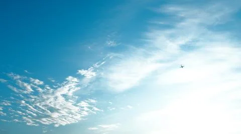 Cloudscape background. travel template for text and design. lonely plane Stock-Fotos