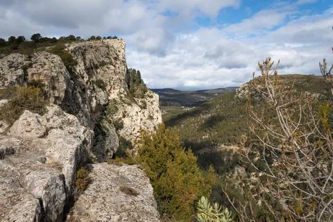 Cloudscape of the Barranc del Cint and the Alt de les Pedreres, Alcoy, Spain 库存照片