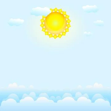 Cloudscape with blue sky, clouds and sun. Summer sunny day. Stock Illustration