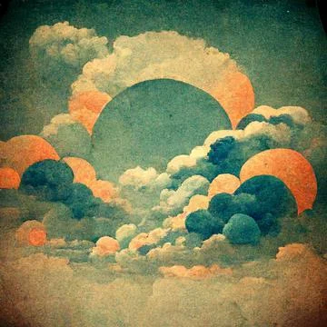 Cloudscape, blue sky with clouds and suns, retro art style. 스톡 일러스트