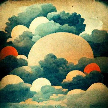 Cloudscape, blue sky with clouds and suns, retro art style. 스톡 일러스트
