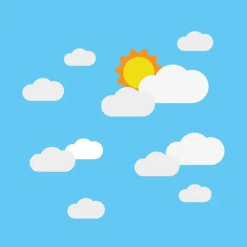Cloudscape , blue sky with clouds and sun , paper art style Ilustración de archivo