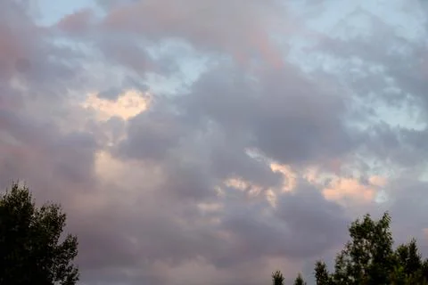 Cloudscape, Colored Clouds at Sunset near the River Elbe Stock Photos