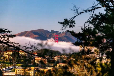 Cloudscape covering the Golden Gate Bridge in California Stock Photos