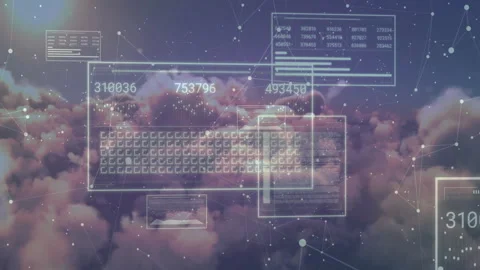 Cloudscape fading in revealing data panels updating grids and sliding bar charts Stock Footage 311698873
