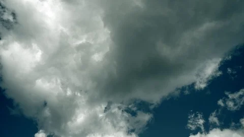 Cloudscape, fluffy clouds running fast on blue deep sky, weather background Stock Footage 105941279