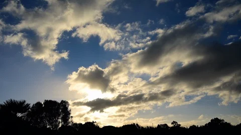 Cloudscape, fluffy clouds running fast on blue deep sky, weather background Stock Footage 128077745