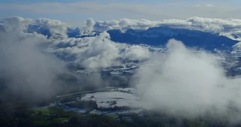 Cloudscape  in front of Mont Blanc, aerial view Stock Footage 119992703