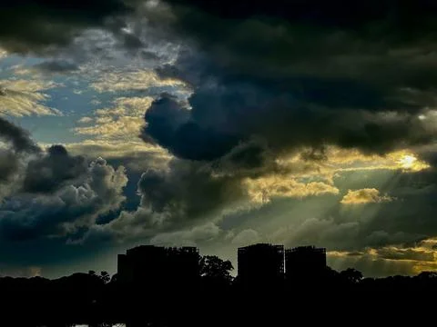 Cloudscape of gray storm clouds in summer. storm clouds over the city. Stock Photos
