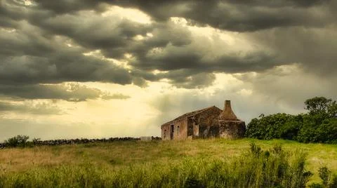 Cloudscape Over Old Ruin Rural Landscape Stock Photos