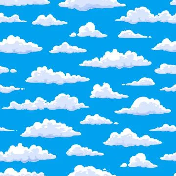 Cloudscape seamless pattern, cartoon fluffy clouds Stock Illustration