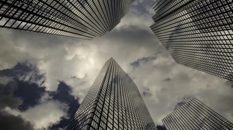 Cloudscape with  silhouettes of skyscrapers Stock Footage 55356088
