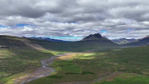 Cloudscape Sky Over Majestic Mountains And Cliffs Near Breidalsvik In East Stock Footage 224815708