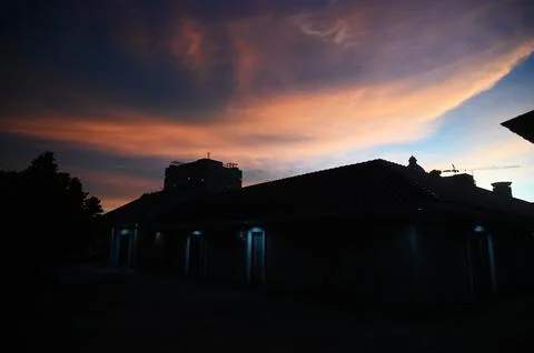 Cloudscape at sunset. Sky Panoramic view of Sunset Stock Photos