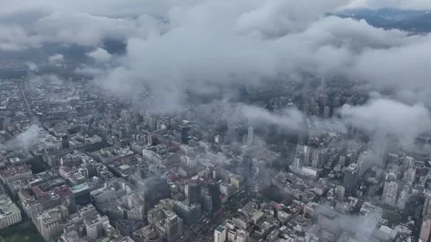 Cloudscape Symphony: A Drone's View of Santiago's Urban Sea Stock Footage 261758081