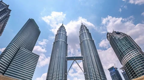 Cloudscape view of the Petronas Twin Towers. Kuala Lumpur, Malaysia Stock Footage 48216724