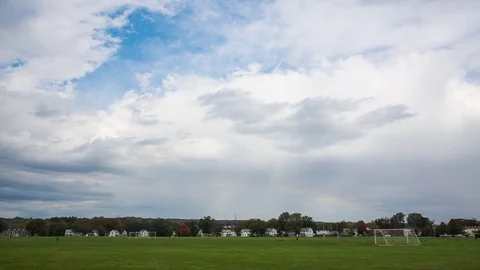Clouds/Soccer Goal/Rainbow Stock Footage 83526834