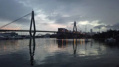 Cloudy Anzac Bridge, Sydney Stock Footage 105336678