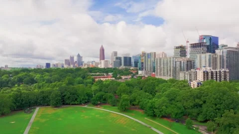 Cloudy Atlanta Midtown Skyline Overlooking Park Stock Footage 294612574