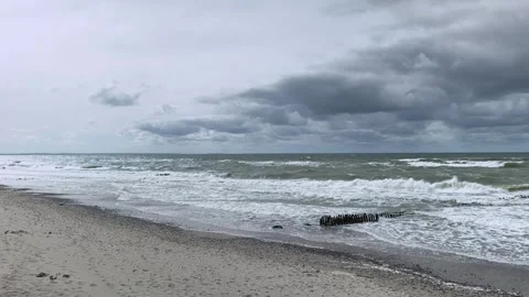 Cloudy Baltic Sea Shore During Stormy Weather Stock Footage 348091940