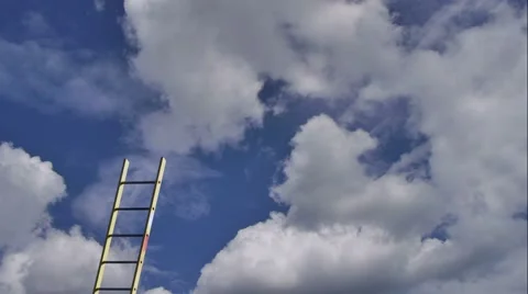 Cloudy blue sky passes behind builders ladder Stock Footage 64785751