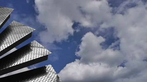 Cloudy blue sky passes behind metal steps Stock Footage 64785863