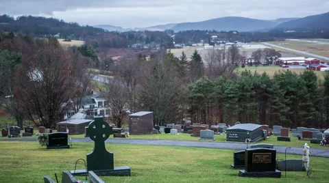 Cloudy Cemetery on rainy day  Stock Footage 58443526
