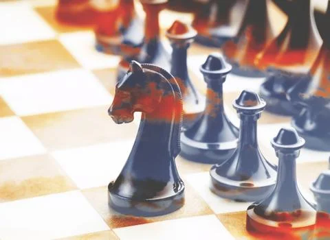 Cloudy chess. Double exposure wallpaper Stock Photos