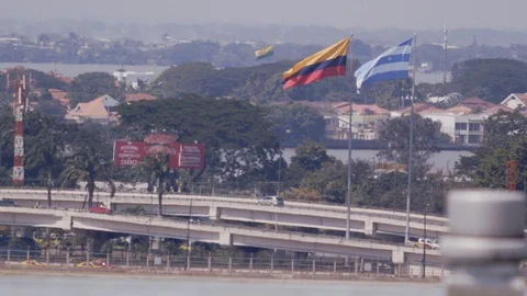 Cloudy Cityscape of traffic in slow motion of guayaquil ecuador Stock Footage 93850693
