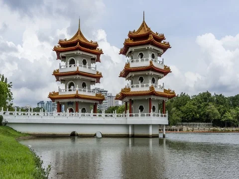 Cloudy cloud moment at Twin Pagoda Singapore Stock Footage 80126929