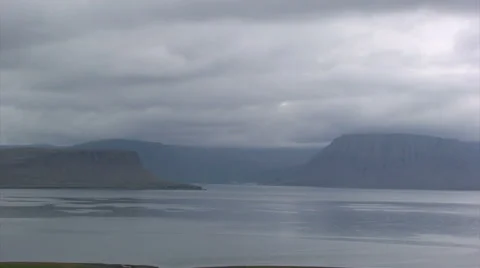 Cloudy cold looking fjord Stock Footage 37279421