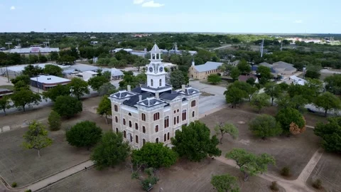 Cloudy Courthouse Clock Tower 360 Drone Video 스톡 동영상 208302101