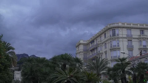 Cloudy Dawn on a building in Mentone, Côte d'Azur, France Stock Footage 120730850