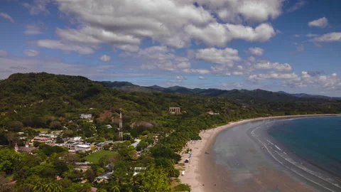 Cloudy Day Above Samara Beach, Costa Rica Aerial Time Lapse Stock Footage 147103443