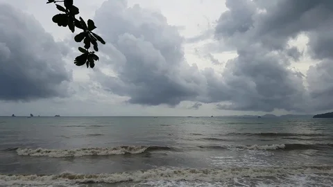 Cloudy day and sea in the evening time, Krabi, Thailand Stock Footage 82467886