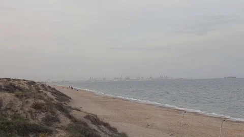 Cloudy day on the beach without people. Mediterranean Sea Stock Footage 109928270