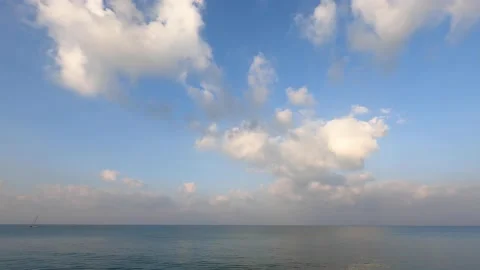 Cloudy day blue sky clear water. summer sunshine. glister clear seawater sunl Stock Footage 166926623