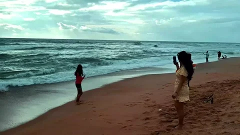Cloudy day candolim beach Goa a tropical storm building up Stock Footage 299925699