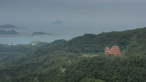 Cloudy day cost line forest park aerial panorama 4k taiwan Stock Footage 149062839