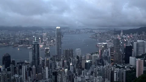 Cloudy day of day to night timelapse at Victoria Peak, Hong Kong - 4k Video stock 283382882