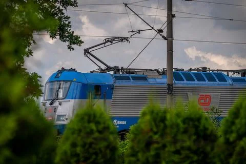 Cloudy day fast train electric locomotive near Ceske Budejovice CZ 07 28 2025 Stock Photos