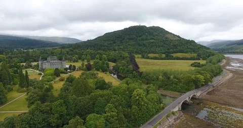 Cloudy Day Featuring Forested Scottish Hill Drone Shot Vídeo Stock 97592845