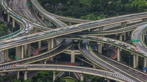 Cloudy day high traffic shanghai city interchange crossroad 4k time lapse Stock-Footage 46556430