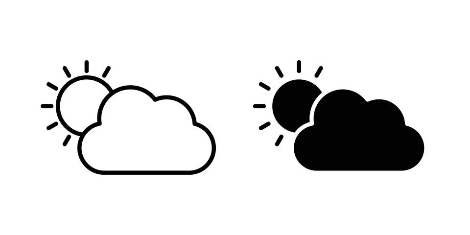 Cloudy Day icon thin line and clipart style vector set Illustrazione stock