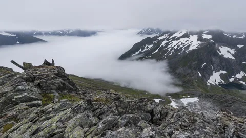 Cloudy day with Inversion stream in the mountain area Stock Footage 147440683