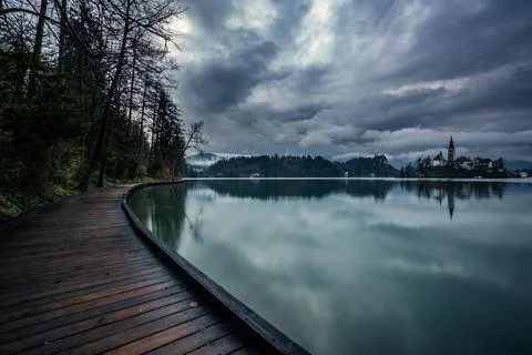 Cloudy Day in Lake Bled Foto stock